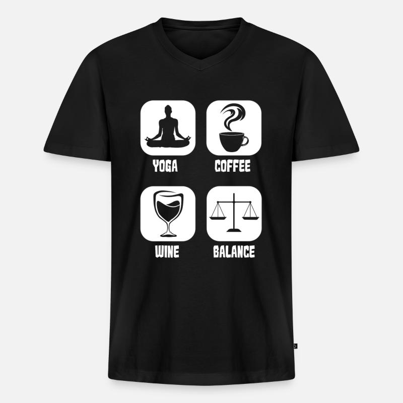 Kaffee Cafe Yoga Kaffeewein - Männer Premium Bio T-Shirt mit V-Ausschnitt - Schwarz