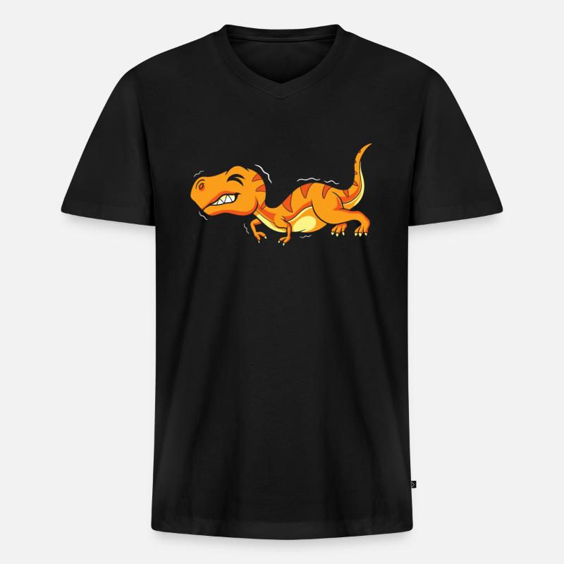 Trex T Rex Dino Słodki - Ekologiczna męska koszulka z dekoltem w serek Premium - czarny