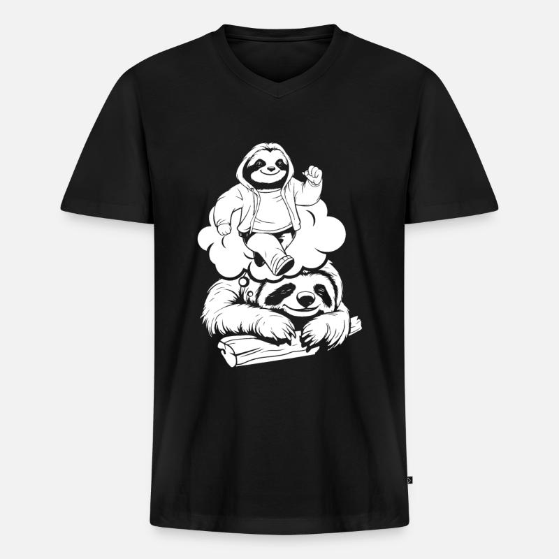 Faultier Witzig - Männer Premium Bio T-Shirt mit V-Ausschnitt - Schwarz