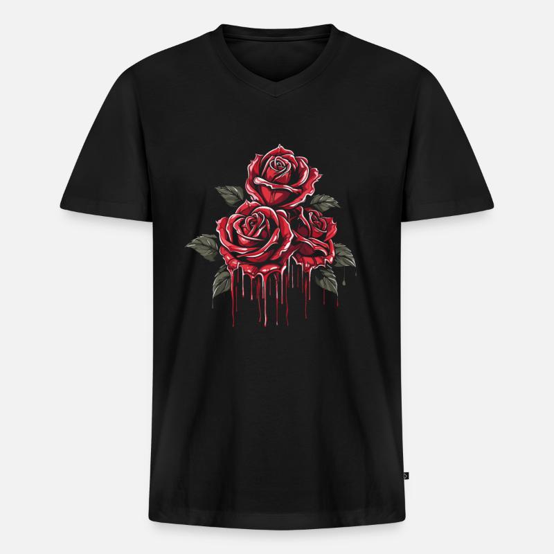 Rote Rose Goth Cool - Männer Premium Bio T-Shirt mit V-Ausschnitt - Schwarz