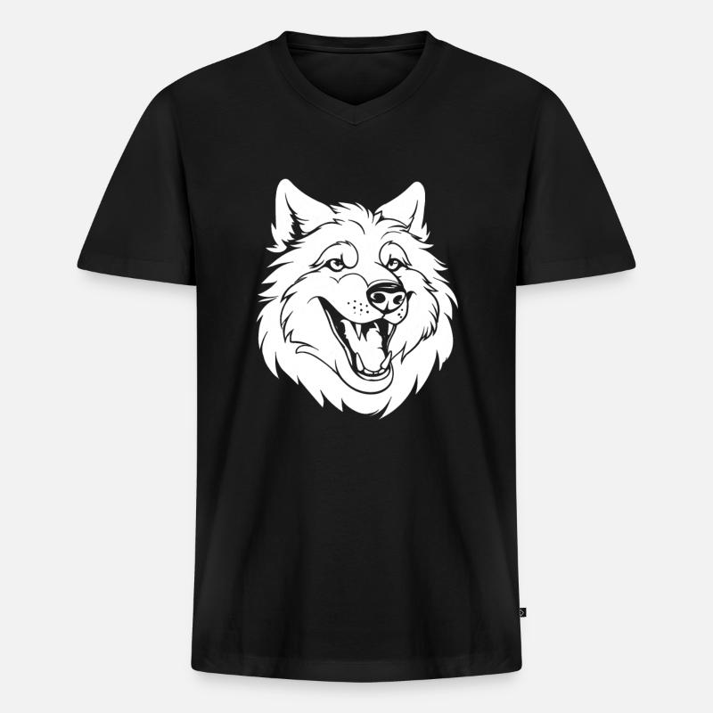 Wolf Lächelnd - Männer Premium Bio T-Shirt mit V-Ausschnitt - Schwarz