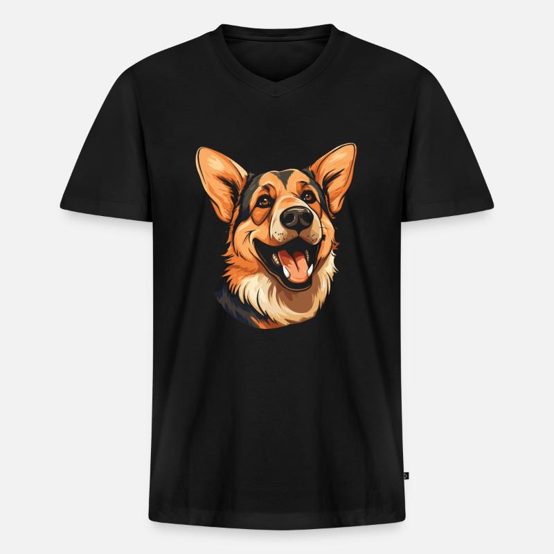 Schäferhund Lächelnd - Männer Premium Bio T-Shirt mit V-Ausschnitt - Schwarz