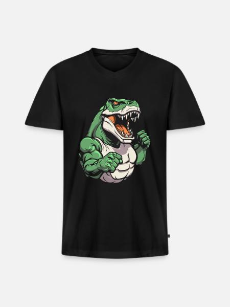 Fitness T Rex - Männer Premium Bio T-Shirt mit V-Ausschnitt - Schwarz