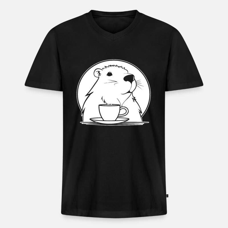 Capybara Wasserschwein Kaffee - Männer Premium Bio T-Shirt mit V-Ausschnitt - Schwarz