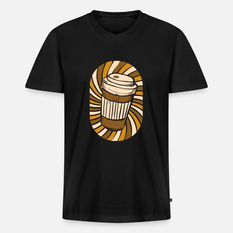 Kaffee Cafe - Männer Premium Bio T-Shirt mit V-Ausschnitt - Schwarz