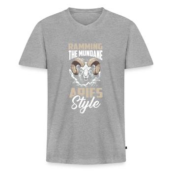 Ram - Men's Premium Organic T-shirt with V-neck - heather grey - Front