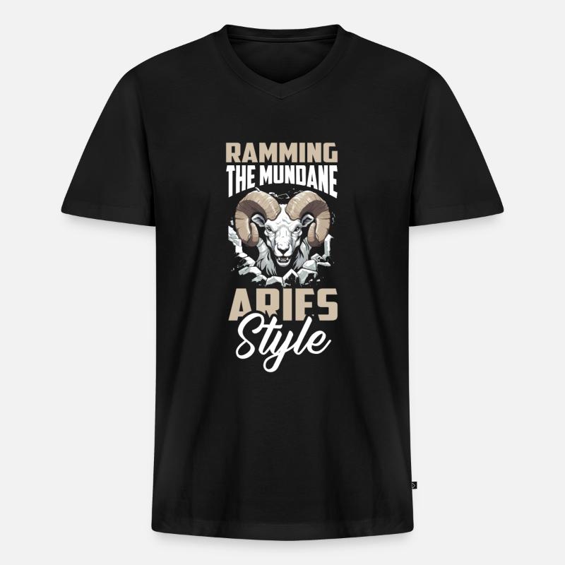 Widder - Männer Premium Bio T-Shirt mit V-Ausschnitt - Schwarz
