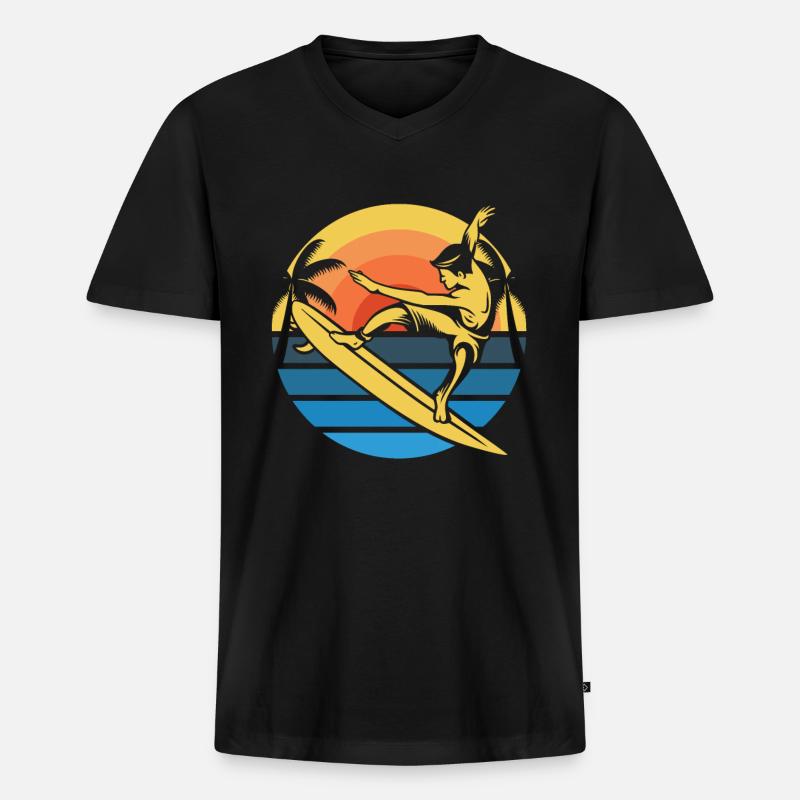 Surfer Surfen - Männer Premium Bio T-Shirt mit V-Ausschnitt - Schwarz