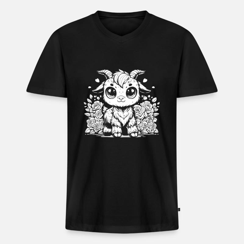 Widder Blumen - Männer Premium Bio T-Shirt mit V-Ausschnitt - Schwarz