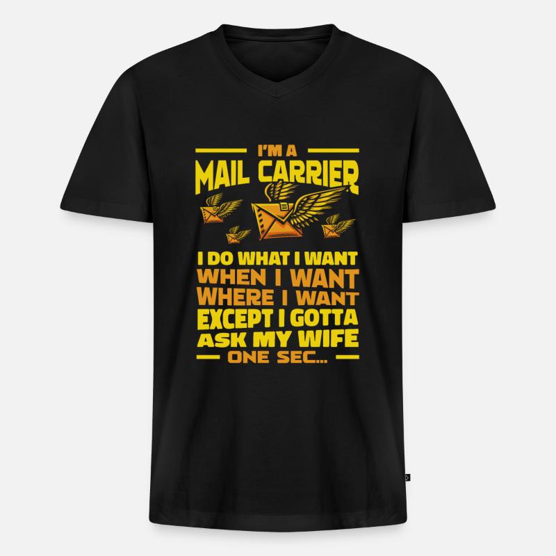 Postbote Briefträger - Männer Premium Bio T-Shirt mit V-Ausschnitt - Schwarz