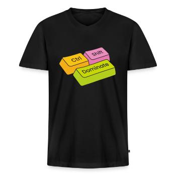 Gamer Gaming Keyboard Shortcuts Ctrl Alt Defeat - Men's Premium Organic T-shirt with V-neck - black - Front - Nico (187cm)