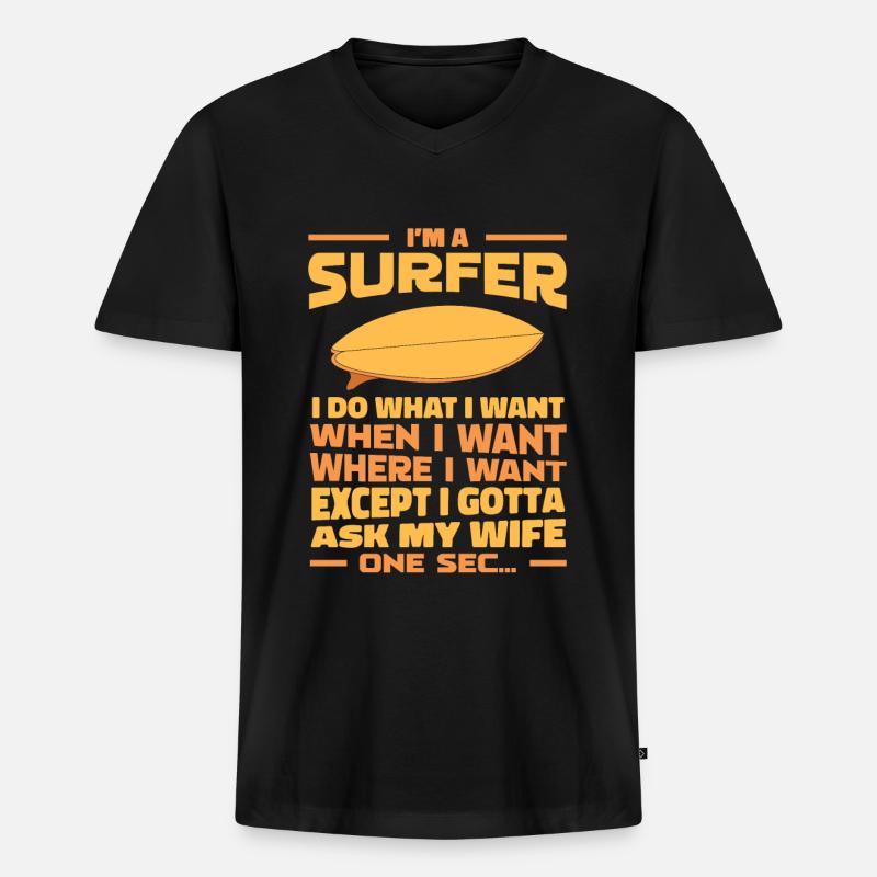 Surfer Surfen - Männer Premium Bio T-Shirt mit V-Ausschnitt - Schwarz