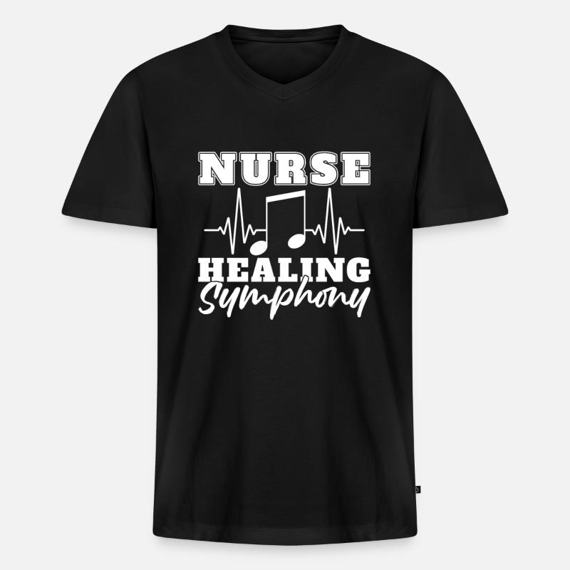 Krankenschwester Musik EKG - Männer Premium Bio T-Shirt mit V-Ausschnitt - Schwarz