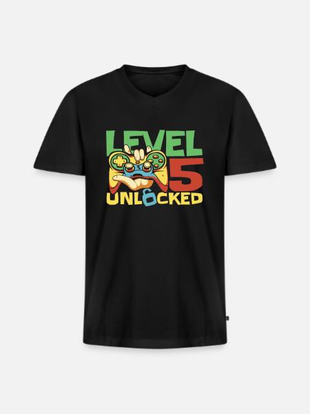 Gamer Gaming Level 5 Unlocked - Men's Premium Organic T-shirt with V-neck - black