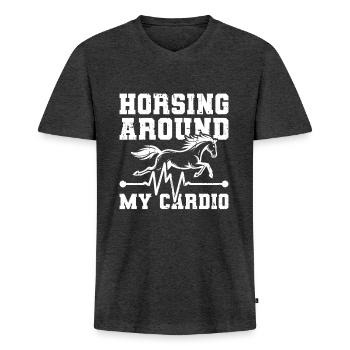 Électrocardiogramme équestre pour chevaux - T-shirt encolure en V Premium bio Homme - anthracite chiné - Devant - Nico (187cm)