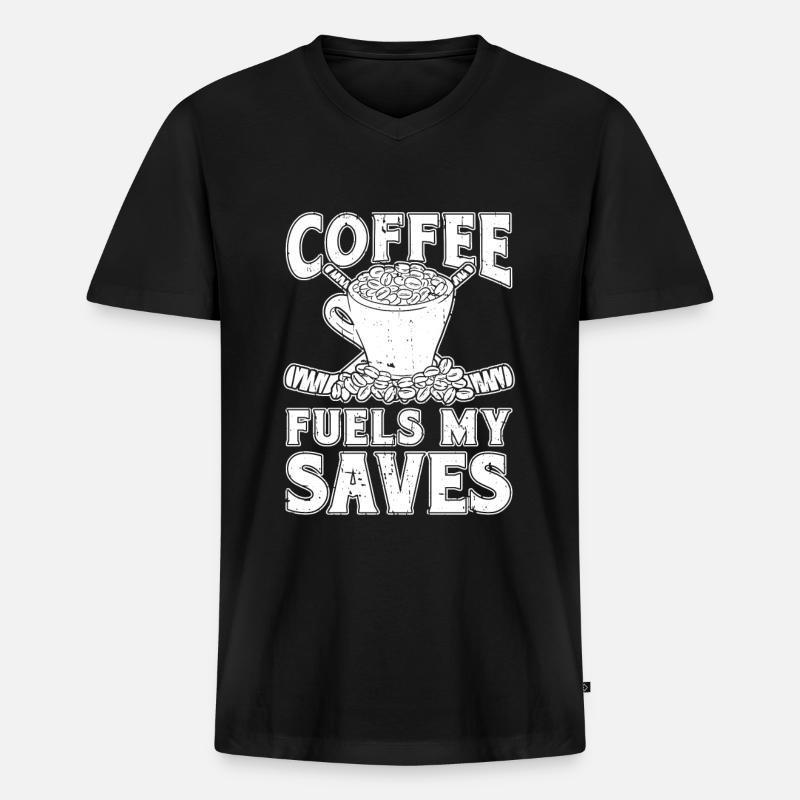 Eishockey Torwart Coffee - Männer Premium Bio T-Shirt mit V-Ausschnitt - Schwarz