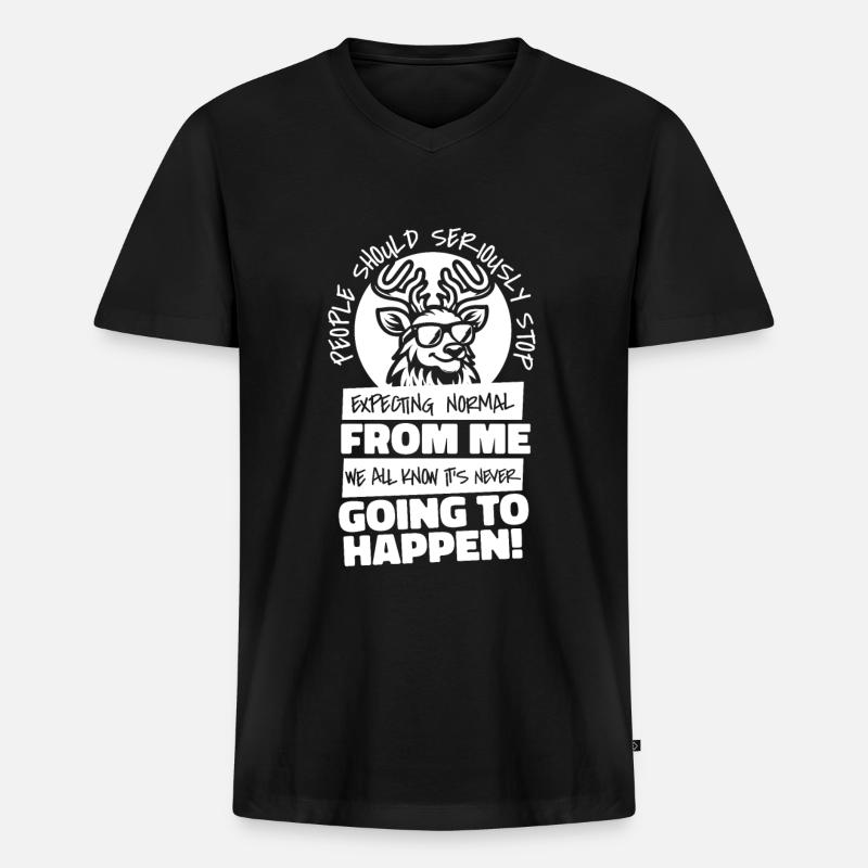 Hirsch - Männer Premium Bio T-Shirt mit V-Ausschnitt - Schwarz