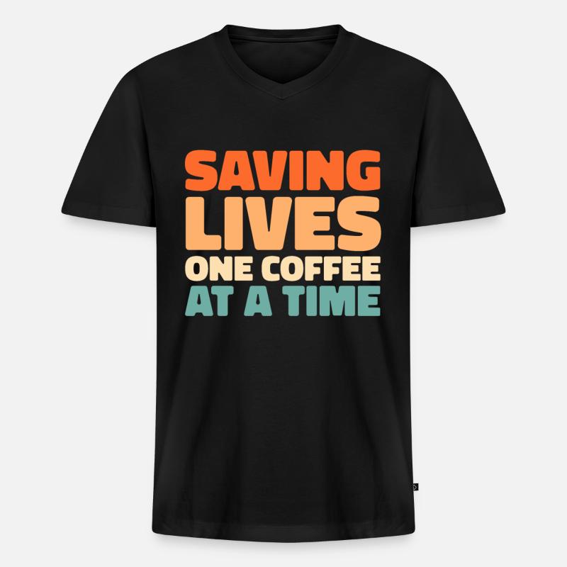Krankenschwester Kaffee - Männer Premium Bio T-Shirt mit V-Ausschnitt - Schwarz