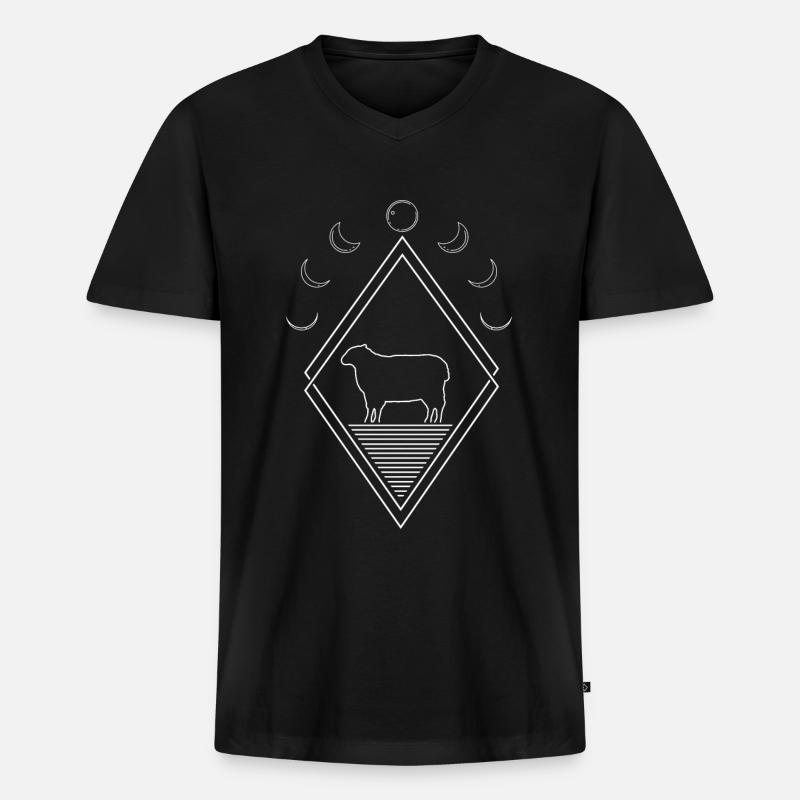 Schaf Moon Phases - Männer Premium Bio T-Shirt mit V-Ausschnitt - Schwarz