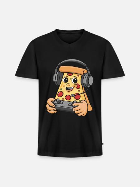 Gamer Gaming Pizza Gaming Controller - Men's Premium Organic T-shirt with V-neck - black