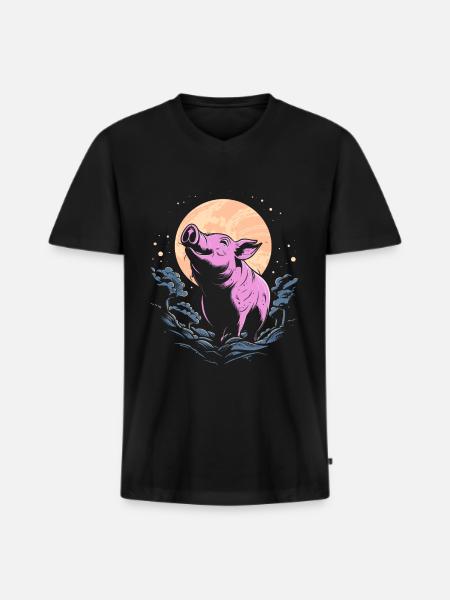 Pig Pig Farmer Moon Howling - Men's Premium Organic T-shirt with V-neck - black