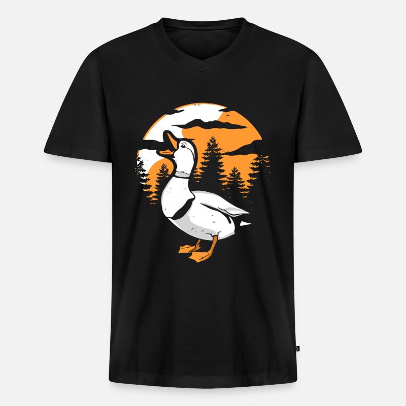 Ente Moon Howling - Männer Premium Bio T-Shirt mit V-Ausschnitt - Schwarz
