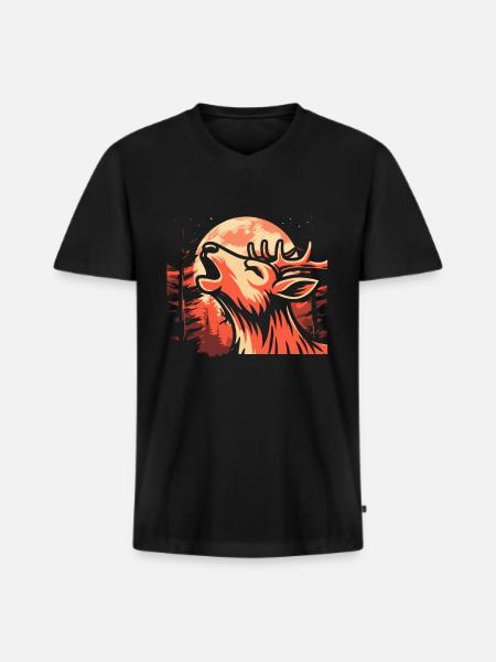 Deer Moon Howling - Men's Premium Organic T-shirt with V-neck - black