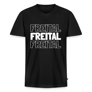 Deutsche Stadt Freital Sachsen - Männer Premium Bio T-Shirt mit V-Ausschnitt - Schwarz - Vorne - Nico (187cm)