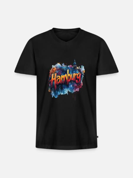 Hamburg - Männer Premium Bio T-Shirt mit V-Ausschnitt - Schwarz