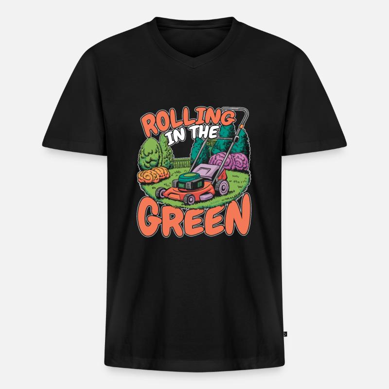 Rasenmäher Mähen - Männer Premium Bio T-Shirt mit V-Ausschnitt - Schwarz