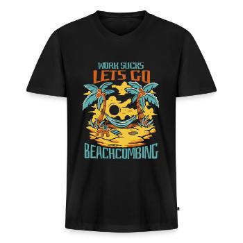Peignage de plage - T-shirt encolure en V Premium bio Homme - noir - Devant - Nico (187cm)