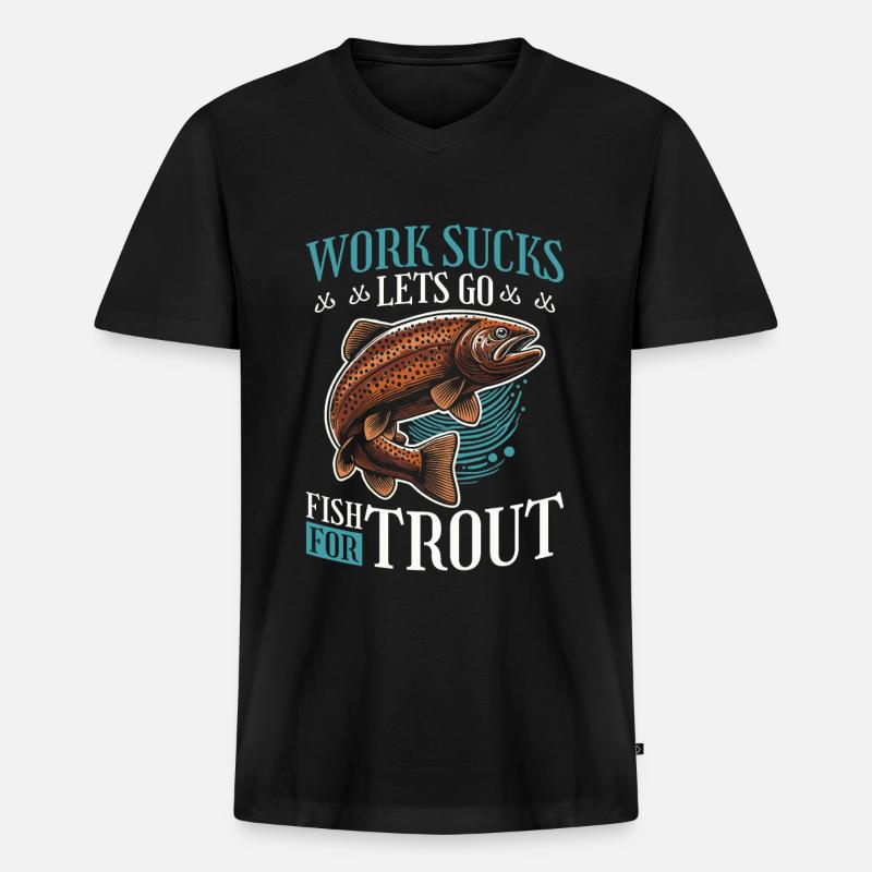 Forellen Angler - Männer Premium Bio T-Shirt mit V-Ausschnitt - Schwarz