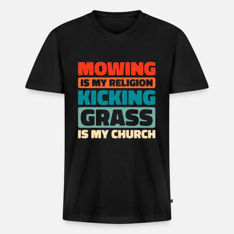 Rasenmäher Mähen - Männer Premium Bio T-Shirt mit V-Ausschnitt - Schwarz