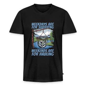 Net Fishing Fishing - Men's Premium Organic T-shirt with V-neck - black - Front - Nico (187cm)