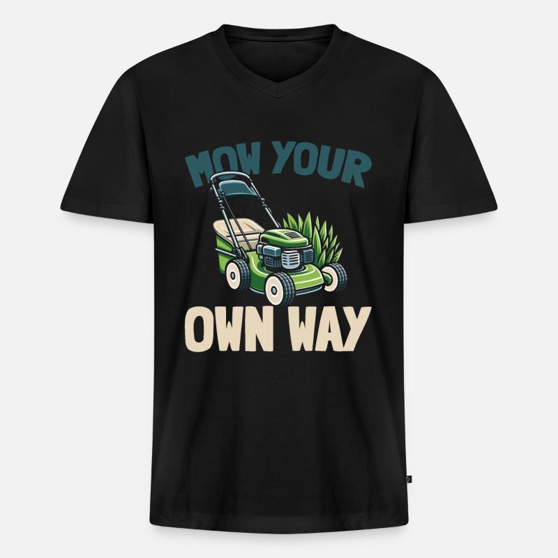 Rasenmäher Mähen - Männer Premium Bio T-Shirt mit V-Ausschnitt - Schwarz