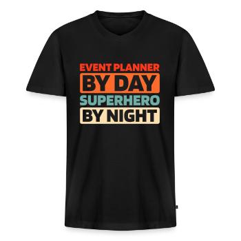 Organisateur d’événements - T-shirt encolure en V Premium bio Homme - noir - Devant - Nico (187cm)