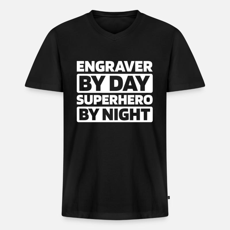Graveur - Männer Premium Bio T-Shirt mit V-Ausschnitt - Schwarz