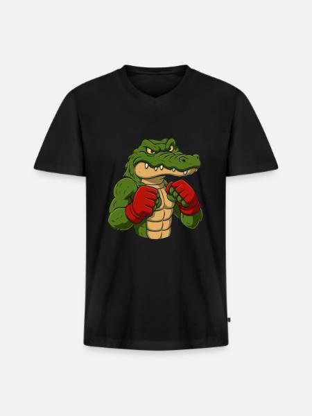 Crocodile Boxing Cartoon - Men's Premium Organic T-shirt with V-neck - black
