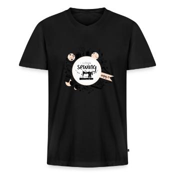 I Love Sewing J’aime couture handmade - T-shirt encolure en V Premium bio Homme - noir - Devant - Nico (187cm)