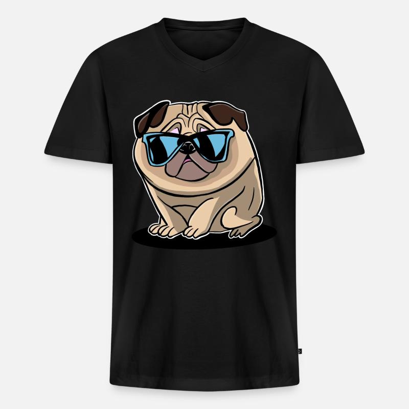 Mops - Männer Premium Bio T-Shirt mit V-Ausschnitt - Schwarz