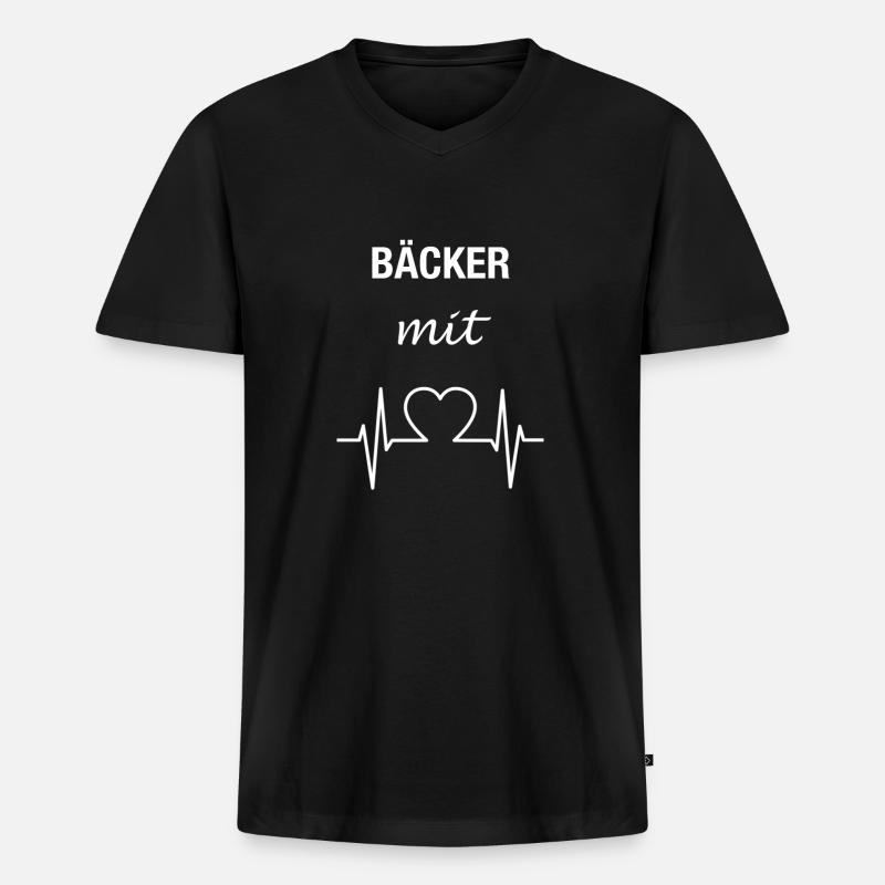 Bäcker Herzschlag Backen - Männer Premium Bio T-Shirt mit V-Ausschnitt - Schwarz