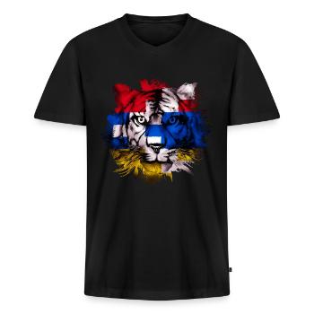 Artsakh - Ekologiczna męska koszulka z dekoltem w serek Premium - czarny - Przód - Nico (187cm)