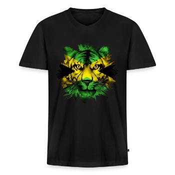 Jamaika - Männer Premium Bio T-Shirt mit V-Ausschnitt - Schwarz - Vorne - Nico (187cm)