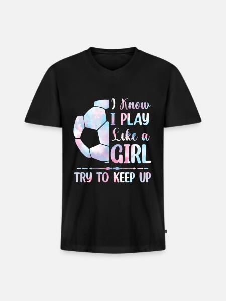 Fußball Mädchen - Männer Premium Bio T-Shirt mit V-Ausschnitt - Schwarz