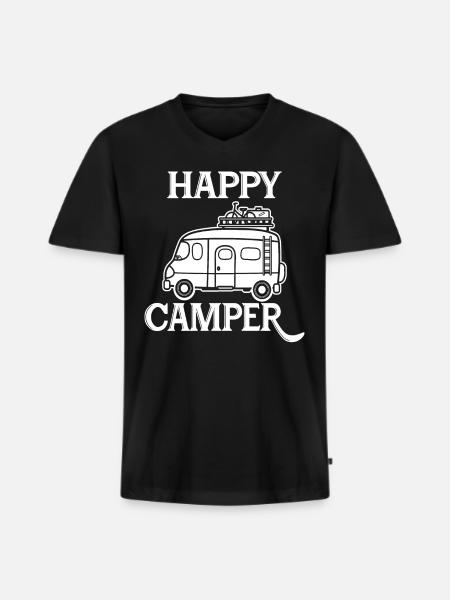 Happy Camper - Männer Premium Bio T-Shirt mit V-Ausschnitt - Schwarz