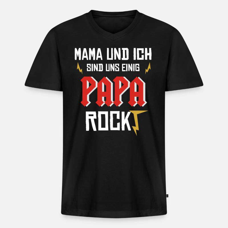 Papa Rockt - Männer Premium Bio T-Shirt mit V-Ausschnitt - Schwarz