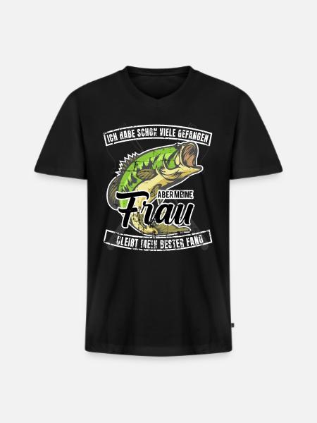 Mein Bester Fang - Männer Premium Bio T-Shirt mit V-Ausschnitt - Schwarz