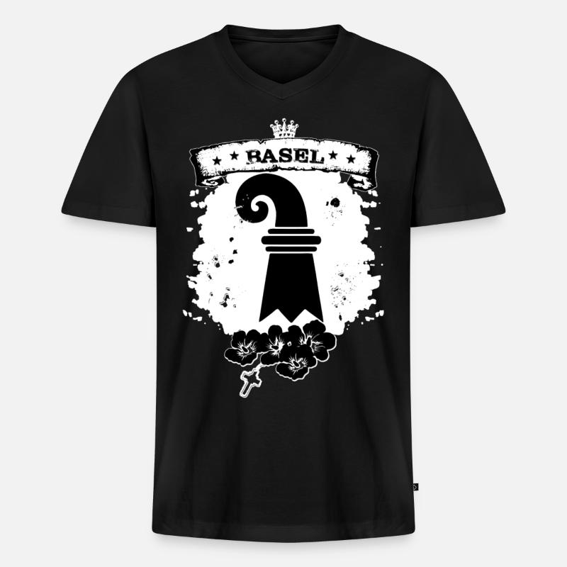 Basel Stadt - Männer Premium Bio T-Shirt mit V-Ausschnitt - Schwarz
