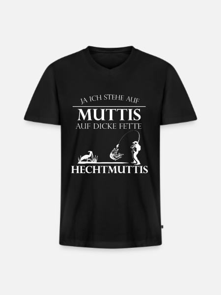 Hecht Angler - Männer Premium Bio T-Shirt mit V-Ausschnitt - Schwarz