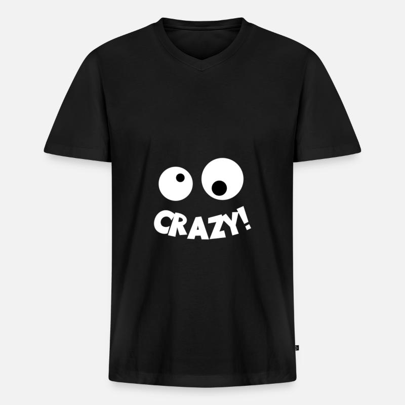 Crazy Smiley - Männer Premium Bio T-Shirt mit V-Ausschnitt - Schwarz